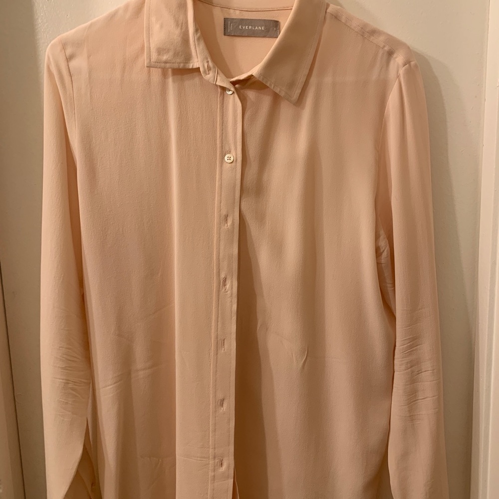 Everlane Womens long sleeve light pink silk
